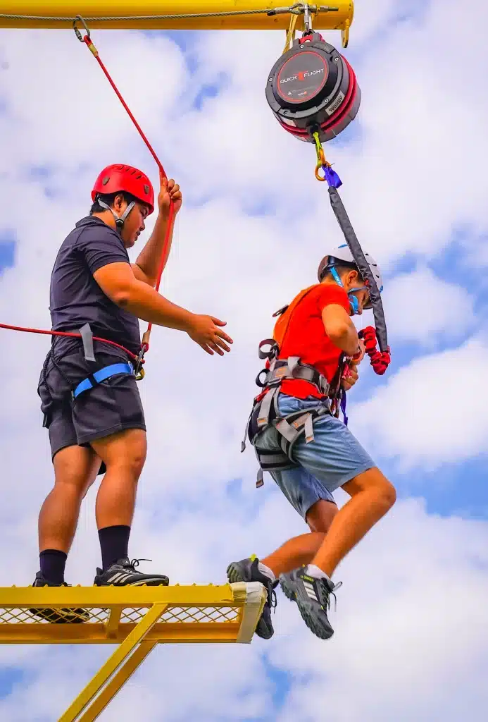 QuickFlight free fall device providing an exhilarating jump experience with advanced magnetic braking technology for safety.